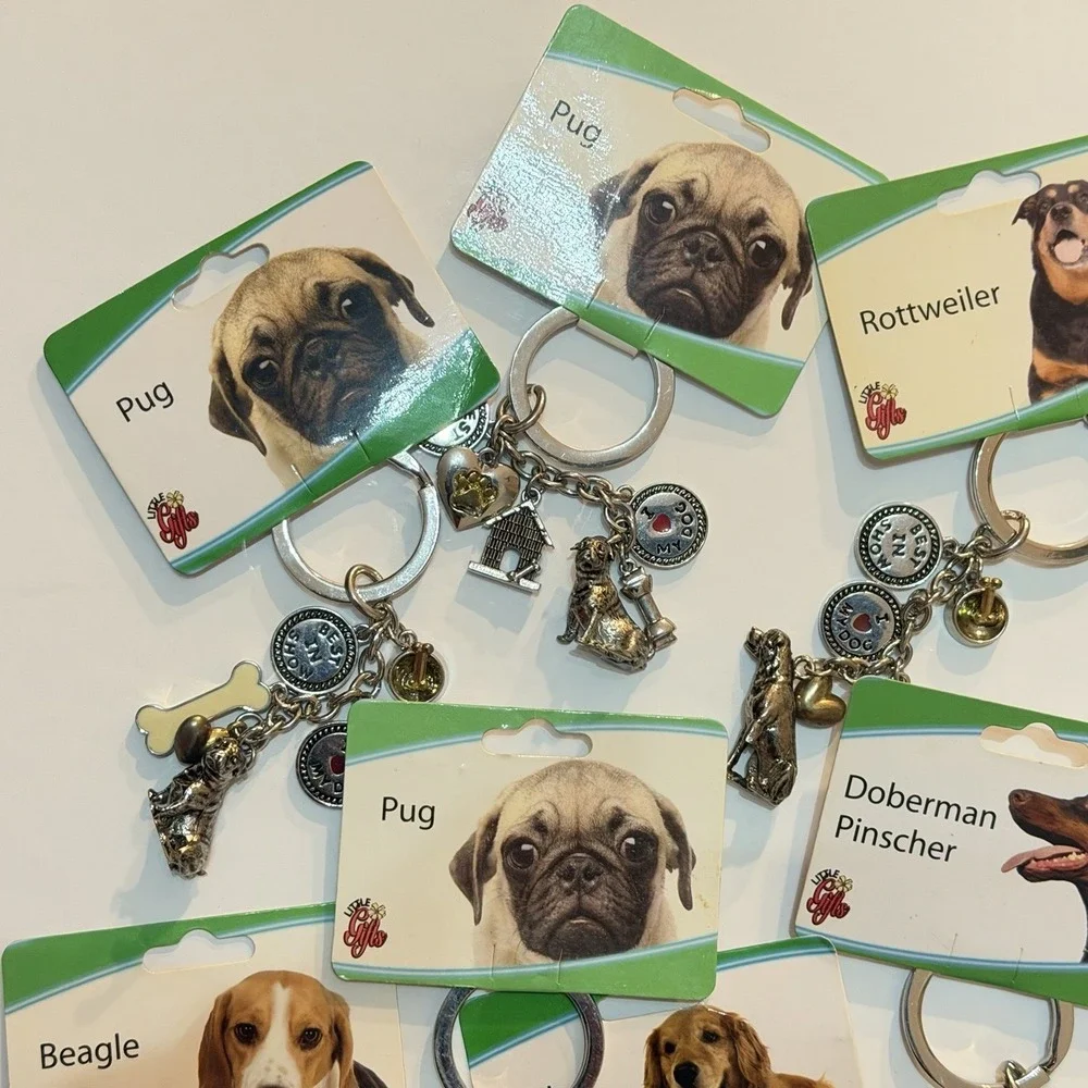 Cute! Dog Charm Pendant Silver Tone Keychains Pug Shepard Beagle Retriever Poodl